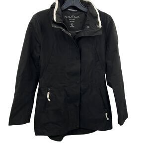 Nautica Women's Black Water Resistant Zip Snap Closure Hooded Jacket Size XS
